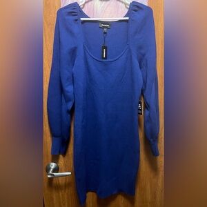 Express Blue Long Sleeve Dress